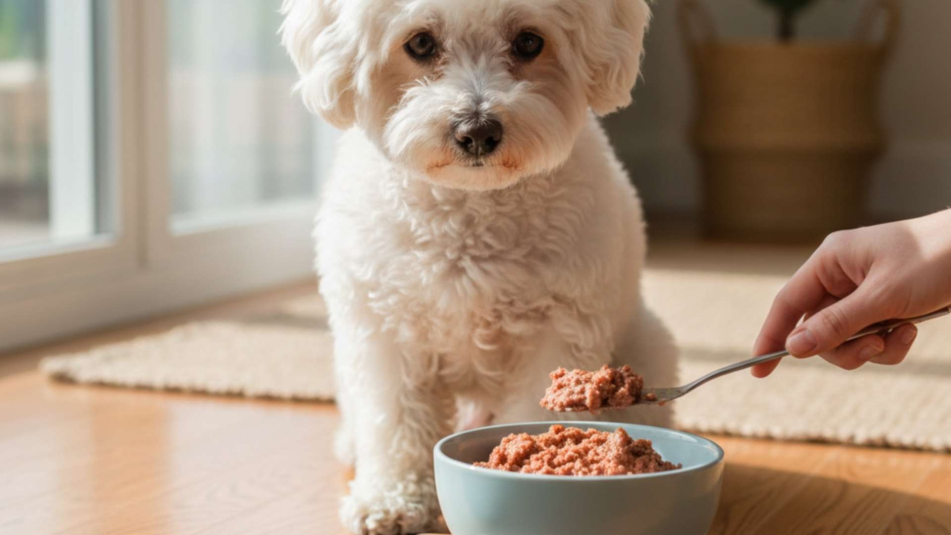 perrito esperando a comer.